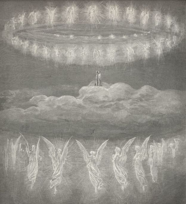 Gustave Doré's depiction of Dante and Beatrice beholding the circles of Paradise.